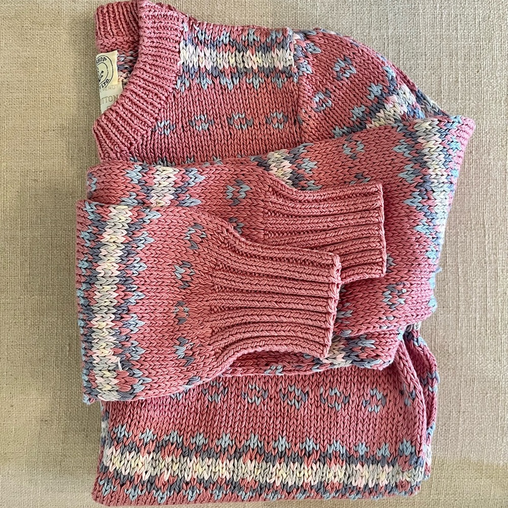 1980s Vintage Pink Cotton Patterned Sweater - Picture 8 of 9